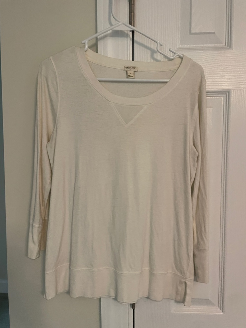 J. Crew Cream Long-Sleeve Scoop-Neck Top